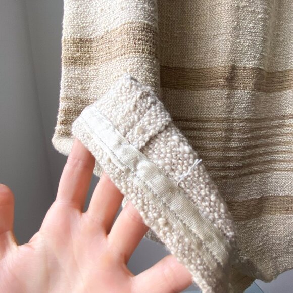 🍂 70s Vintage Cream & Tan A-Line Knitted Maxi Wool Skirt with Beige Horizontal - Picture 5 of 6